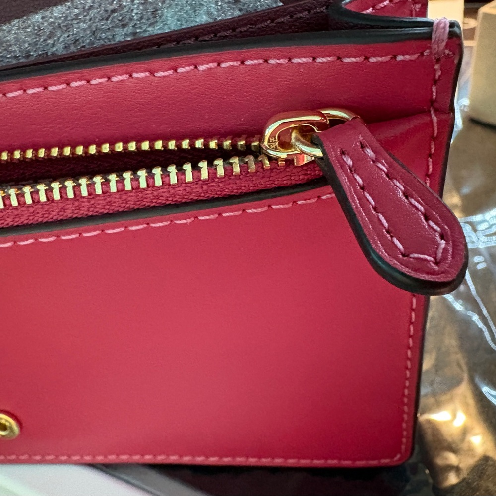 Coach Fuchsia Embossed Wallet w/ Cross body Strap and Cardholder Set COA - Picture 15 of 16